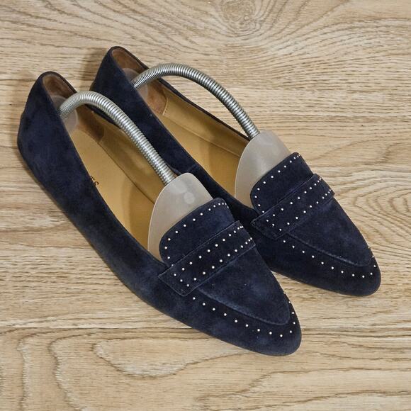 Talbots Suede Loafers Navy Blue Pointed Toe Driving Moccasins Womens Size 10W - Picture 4 of 8